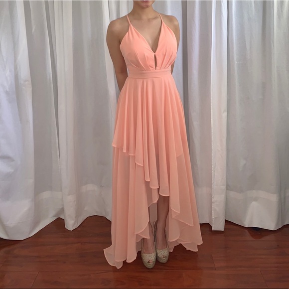 Peach chiffon asymmetrical dress - Picture 1 of 4